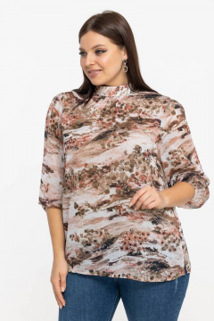 Демисезонная блуза из шифона с воротником-стойкой Avila 0822 терракотовый - фото 2