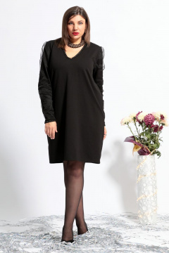 Элегантное черное платье с рукавами из ткани BegiModa 1022 черный - фото 4