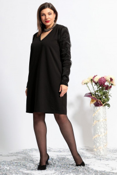 Элегантное черное платье с рукавами из ткани BegiModa 1022 черный - фото 3