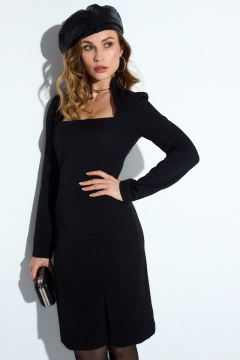 Платье из плотного текстиля с воротником-стойкой и разрезом TEZA 4326 черный - фото 2