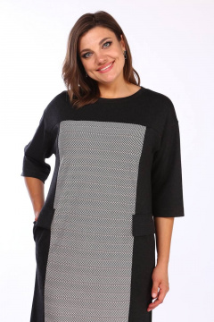 Платье прямого силуэта с отрезной верхней деталью Lady Style Classic 1669/1 серый_с_черным - фото 2