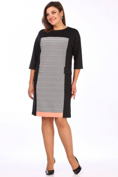Платье прямого силуэта с отрезной верхней деталью Lady Style Classic 1669/1 серый_с_черным - фото 1