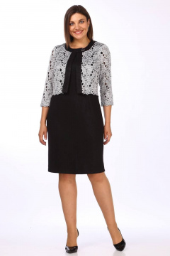 Платье из гипюра и трикотажа с талиевыми вытачками Lady Style Classic 552/1 черный_с_серым - фото 1