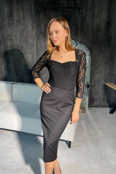 Платье из кружев и текстиля с облегающим силуэтом и потайной молнией PUR PUR 11-147 - фото 2