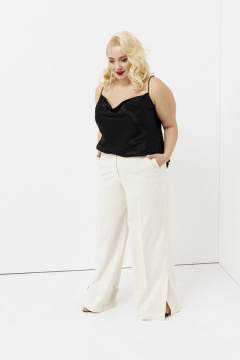 Белые широкие брюки из текстиля с разрезами Ketty К-02060 молочный - фото 5