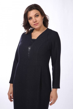 Платье с отрезным поясом и складками из текстиля Lady Style Classic 1699 темно-синий - фото 2