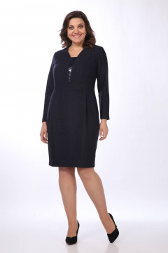 Платье с отрезным поясом и складками из текстиля Lady Style Classic 1699 темно-синий - фото 1