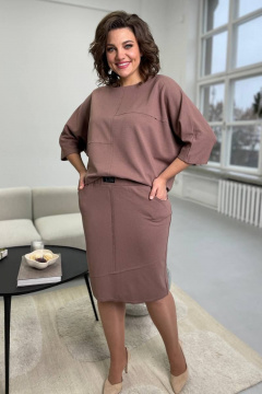 Юбка из трикотажа с поясом и карманами, длина 60 см Rumoda 2095 коричневый - фото 1