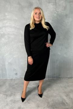 Элегантный трикотажный костюм юбка и джемпер классика Панда 22810z графит - фото 1