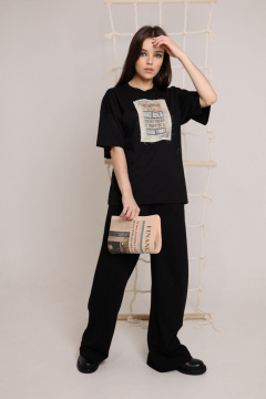 Широкие брюки из ангоры с резинкой и карманами AMORI 5160 черный - фото 1