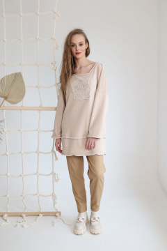 Брюки из эко-кожи с резинкой и кабанами AMORI 5171 беж - фото 1