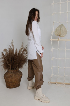 Классическая хлопковая блуза с рукавами и застежкой AMORI 6389 белый - фото 5