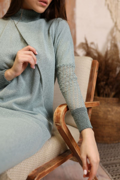 Платье трикотажное ассиметричное с мягкой складкой AMORI 9614 бирюза - фото 3