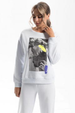 Джемпер из трикотажа с поясом и печатью Golden Valley 2316 белый - фото 1