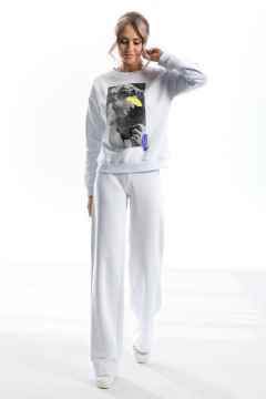 Джемпер из трикотажа с поясом и печатью Golden Valley 2316 белый - фото 3