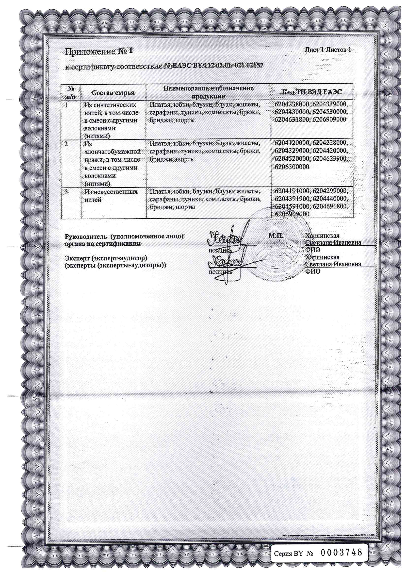 приложение к сертификату