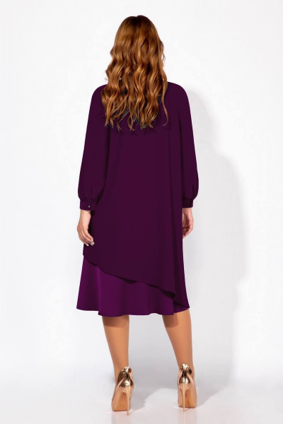 Платье нарядное из текстиля с втачными рукавами и декоративной тесьмой Olegran 3967 баклажан - фото 5