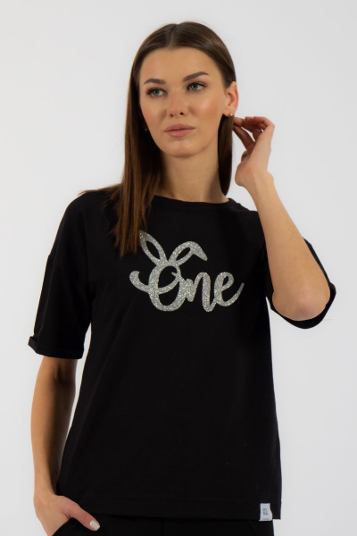 Круглогодичная черная футболка из хлопка с принтом Kivviwear 4026.98 - фото 2