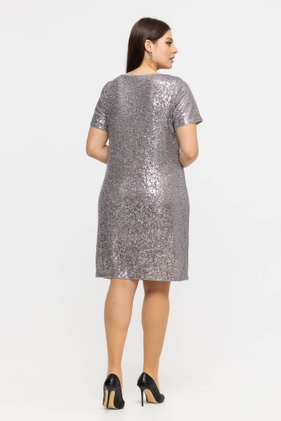 Платье прямого кроя с пайетками и кружевной отделкой Avila 0882 бежевый - фото 2
