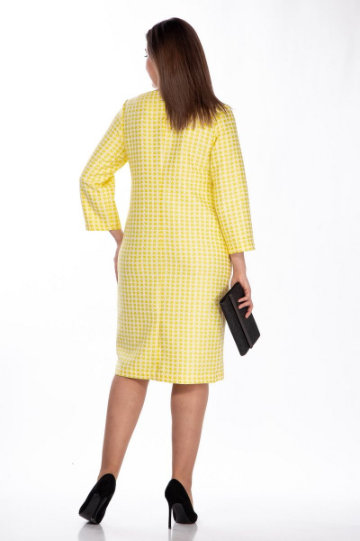 Демисезонное платье с принтом «гусиная лапка» и карманами Michel chic 2114 желтый - фото 4