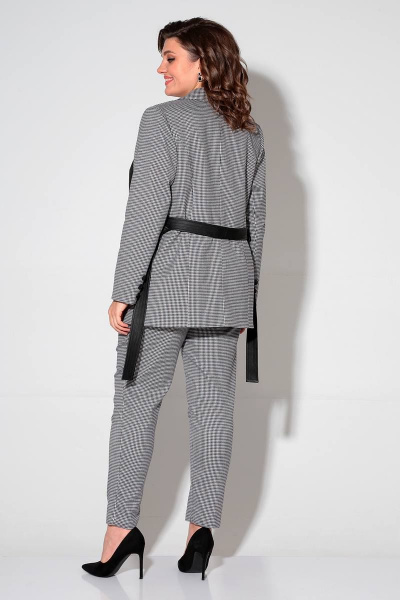 Демисезонный деловой комплект из текстиля с жакетом и брюками Liona Style 808 черный/крупная_клетка - фото 4