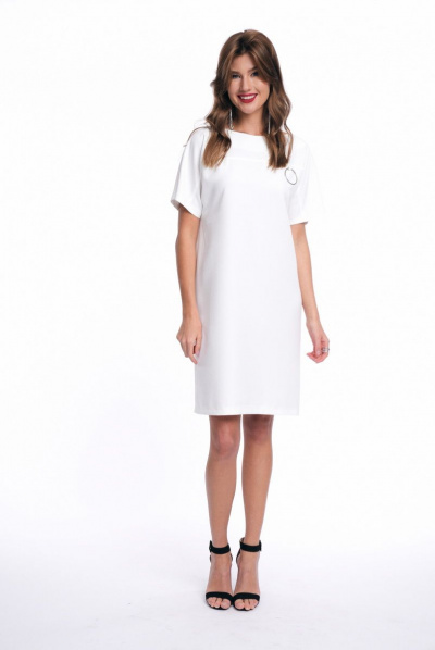 Платье свободного кроя с кольцами и фигурным вырезом KaVaRi 1010.4 молочный - фото 6