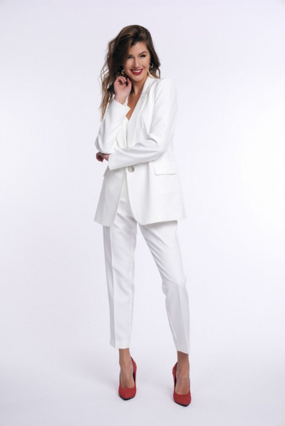 Два предмета: белый жакет и брюки со стрелками для делового образа KaVaRi 8002.1 молочный - фото 4