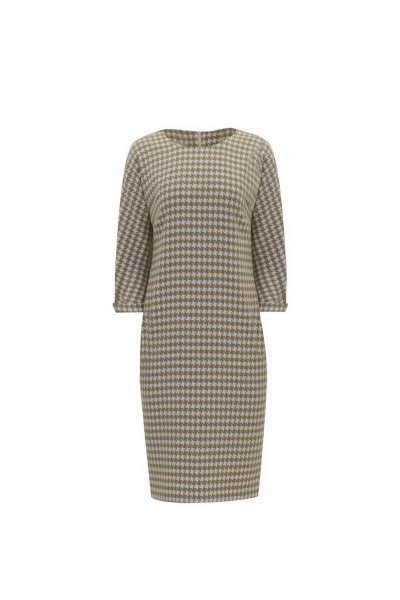 Бежевое трикотажное платье для деловых и повседневных образов Elema 5К-10419-1-170 принт_бежевый - фото 1