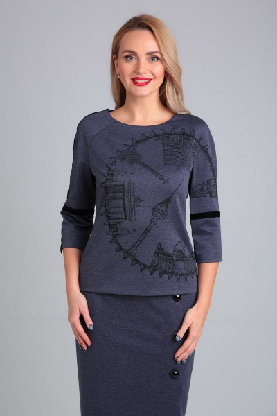 Блуза, юбка Gamma Gracia 411 сине-серый - фото 2