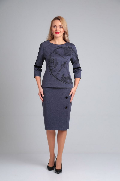 Блуза, юбка Gamma Gracia 411 сине-серый - фото 3