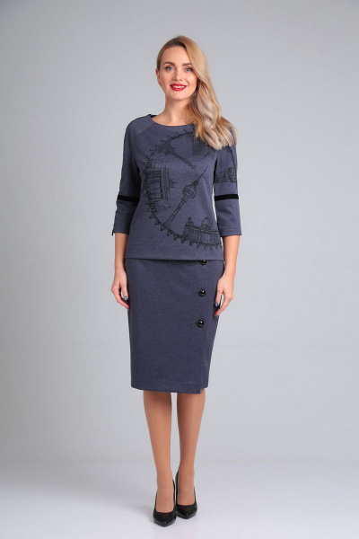 Блуза, юбка Gamma Gracia 411 сине-серый - фото 1