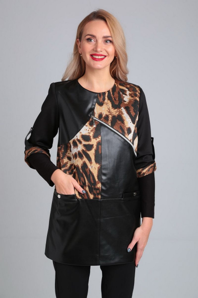Комплект платье и брюки с поясом и двойными рукавами из трикотажа Gamma Gracia 225 черный тигровый - фото 4