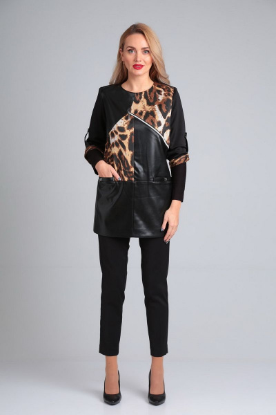 Комплект платье и брюки с поясом и двойными рукавами из трикотажа Gamma Gracia 225 черный тигровый - фото 3