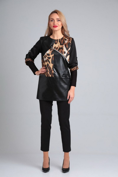 Комплект платье и брюки с поясом и двойными рукавами из трикотажа Gamma Gracia 225 черный тигровый - фото 2