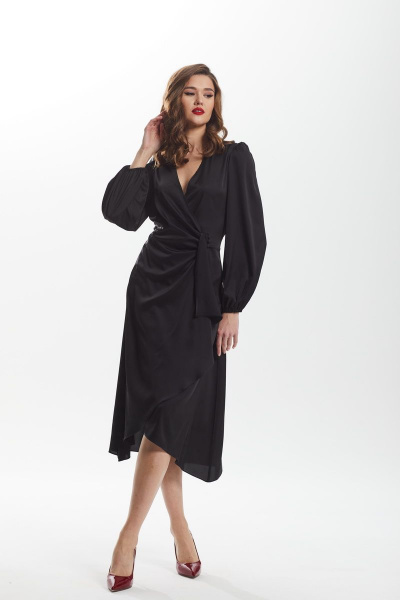платье свободного силуэта из хлопка и ришелье DAVA 139 черный - фото 6