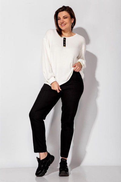 Демисезонная блуза из трикотажа с лентой BegiModa 4055 молочный - фото 6