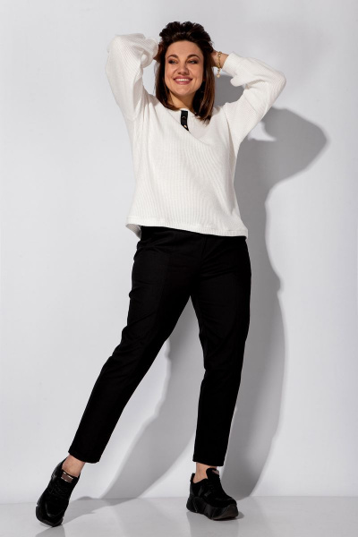 Демисезонная блуза из трикотажа с лентой BegiModa 4055 молочный - фото 5