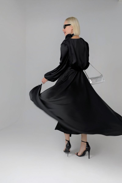 Макси платье с глубоким V-вырезом из атласа и сборками HELEN BIRCH Pl003a - фото 11