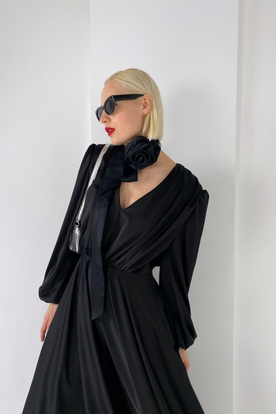 Макси платье с глубоким V-вырезом из атласа и сборками HELEN BIRCH Pl003a - фото 6