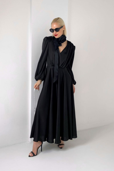 Макси платье с глубоким V-вырезом из атласа и сборками HELEN BIRCH Pl003a - фото 2