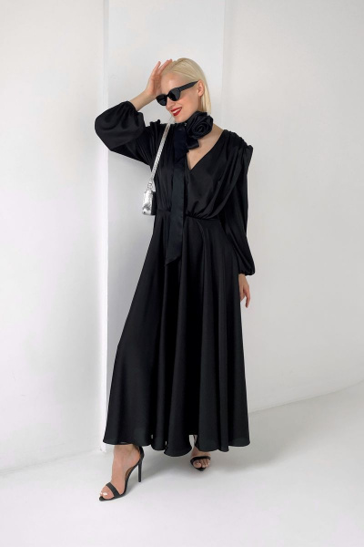 Макси платье с глубоким V-вырезом из атласа и сборками HELEN BIRCH Pl003a - фото 3