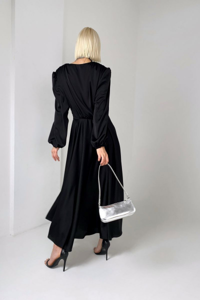 Макси платье с глубоким V-вырезом из атласа и сборками HELEN BIRCH Pl003a - фото 9