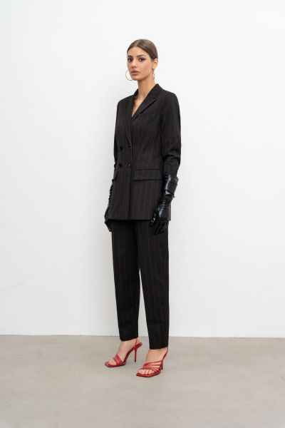 Жакет демисезонный из текстиля в деловом стиле Elema 1К-11374-1-170 полоска - фото 1