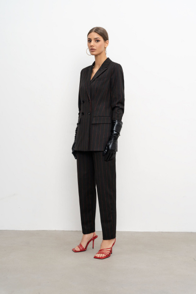 Брюки из текстиля черные на каждый день Elema 3К-12237-1-164 полоска - фото 1