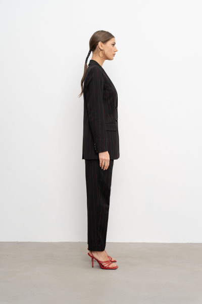Брюки из текстиля черные на каждый день Elema 3К-12237-1-164 полоска - фото 2