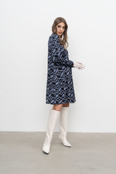 Платье в стиле на каждый день из вискозы и текстиля Elema 5К-12267-1-170 сине-чёрный_принт - фото 2