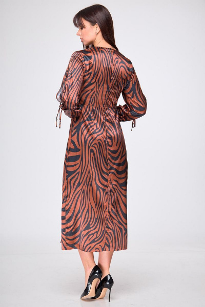 Платье длинное с разрезом и лентами, приталенное мультиколор Anelli 1212 терракот_зебра - фото 2
