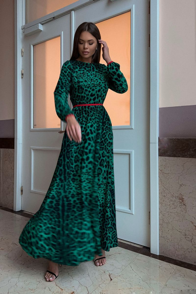 Демисезонное зеленое платье из текстиля для вдохновения Pavlova 098 зеленый - фото 3