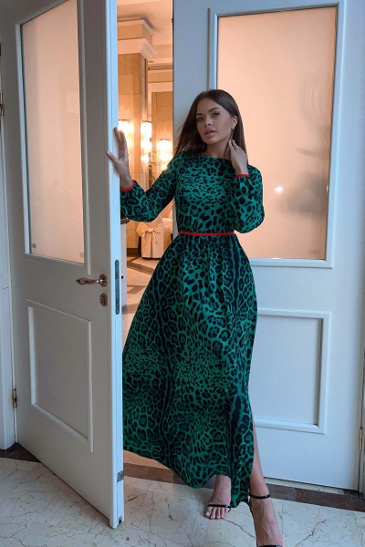 Демисезонное зеленое платье из текстиля для вдохновения Pavlova 098 зеленый - фото 2