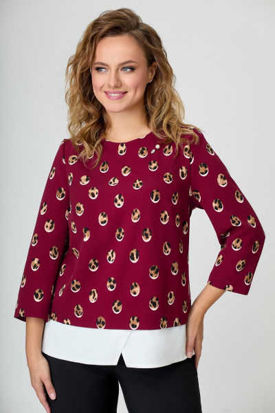 Красная блуза из текстиля длиной 69 см для ежедневного стиля DaLi 3373а бордо - фото 1